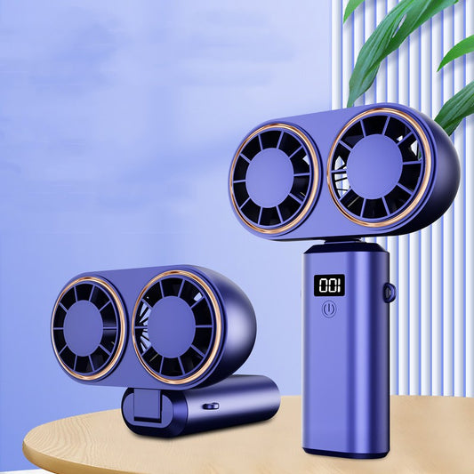 مروحة صغيرة محمولة بمنفذ USB قابلة للطي ومحمولة وتعلق على الرقبة و5 سرعات قابلة لإعادة الشحن بمنفذ USB مع شاشة عرض