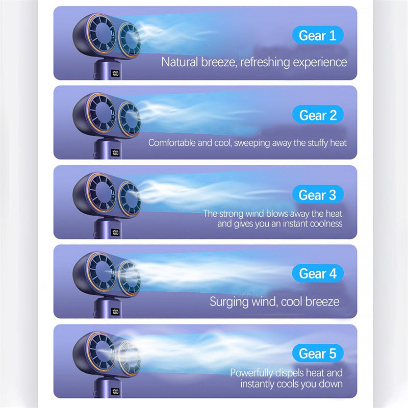 USB Handheld Mini Fan Foldable Portable Neck Hanging Fans 5 Speed USB Rechargeable Fan With Display Screen
