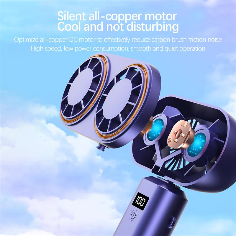 USB Handheld Mini Fan Foldable Portable Neck Hanging Fans 5 Speed USB Rechargeable Fan With Display Screen